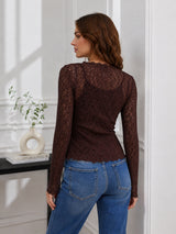 Clobug Women Boat Neck Net Top