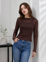 Clobug Women Boat Neck Net Top