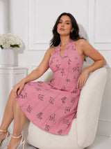 Women's Pink Abstract Print Dress