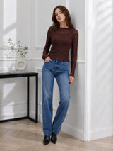 Clobug Women Boat Neck Net Top
