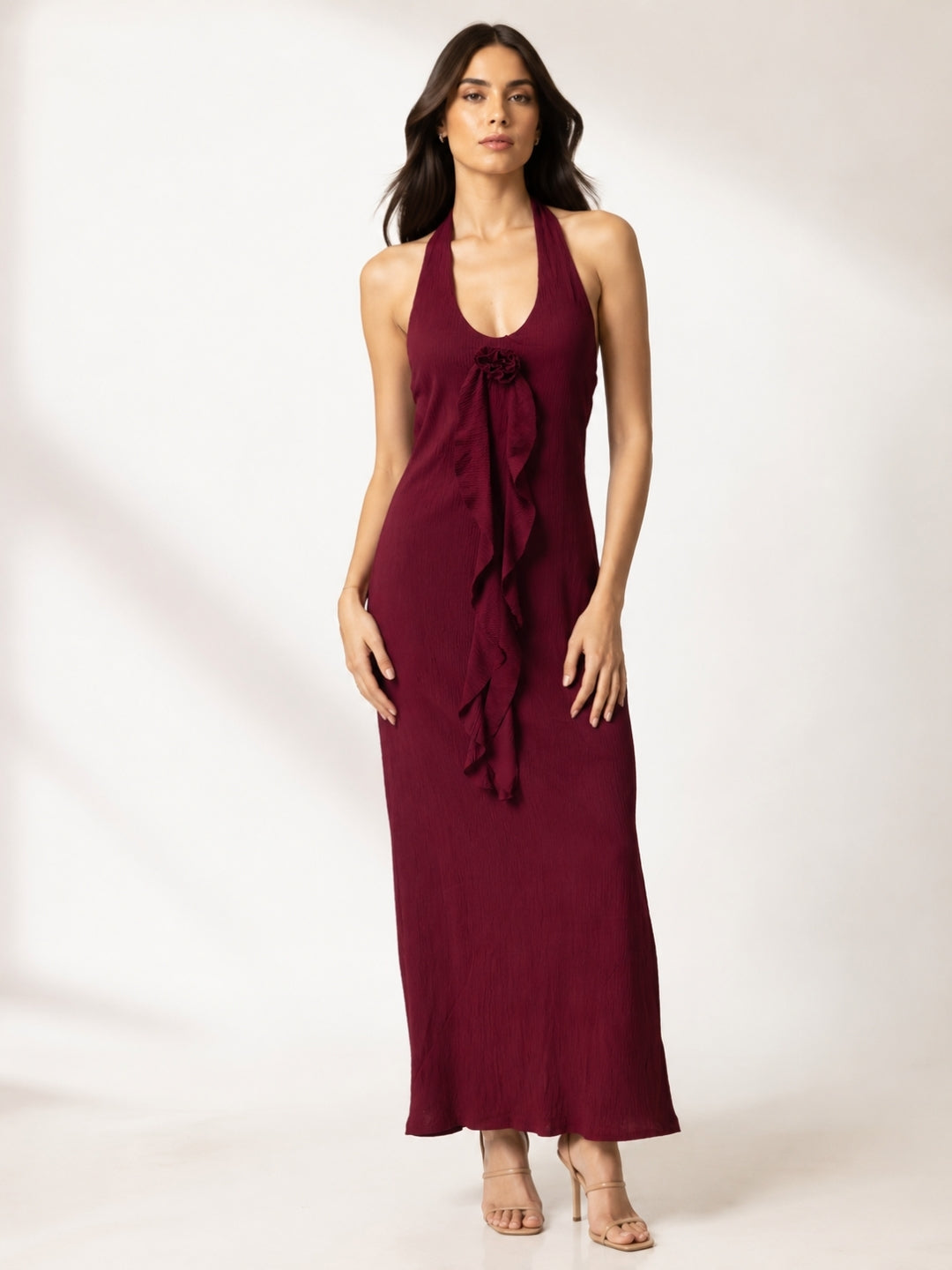 Clobug Women Maroon Sleeveless Bodycon Maxi Dress