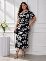 Women’s Plus Size Floral Print One Shoulder Dress