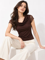 Clobug Cowl Neck Brown Top