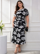 Women’s Plus Size Floral Print One Shoulder Dress