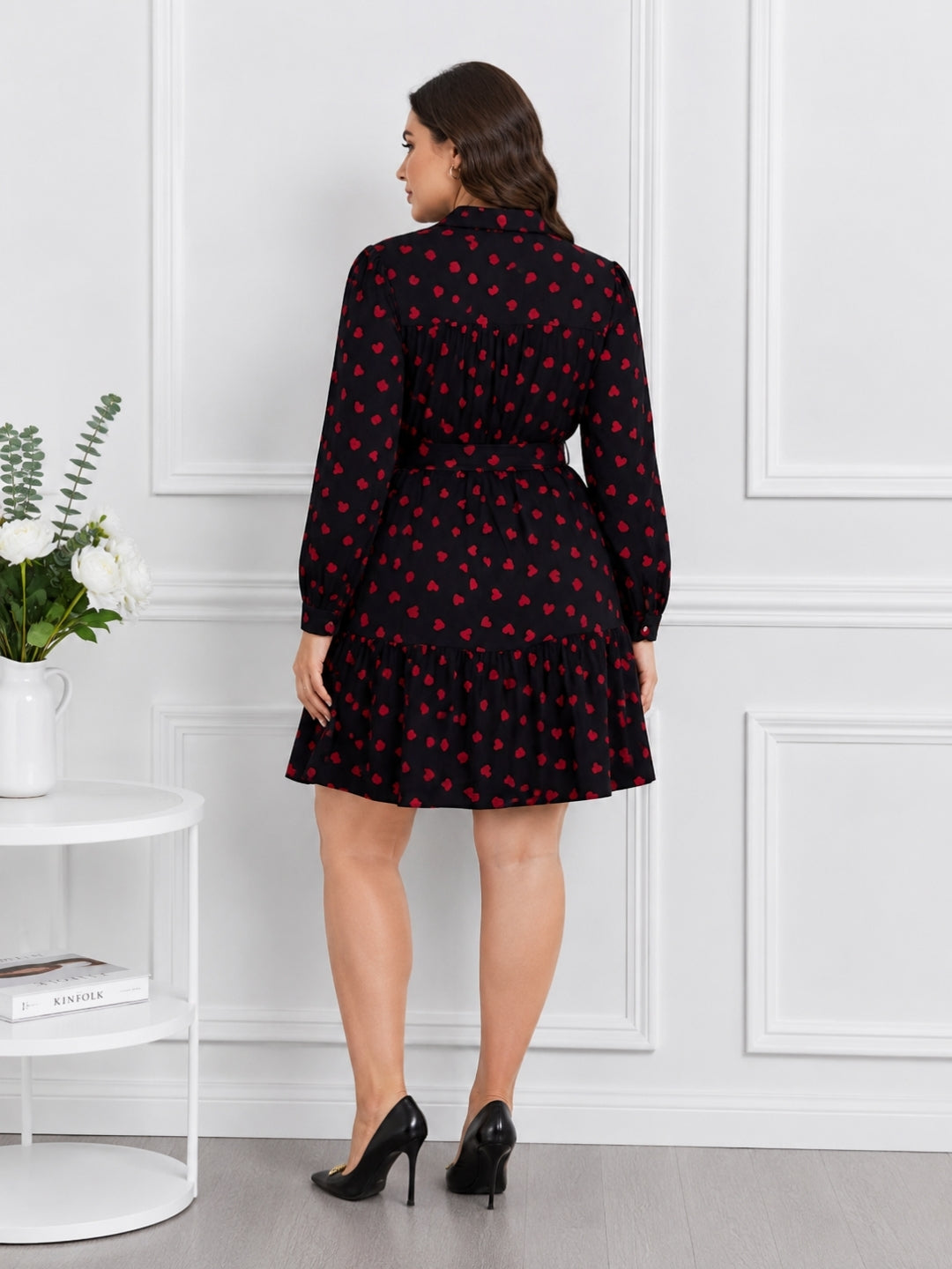 Women’s Heart Print Pluse Size Fit & Flare Dress