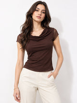 Clobug Cowl Neck Brown Top