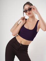 Solid Square Neck Sleeveless Body Fitted Crop Top