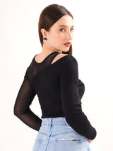 Black Sheer Assymetrical Top