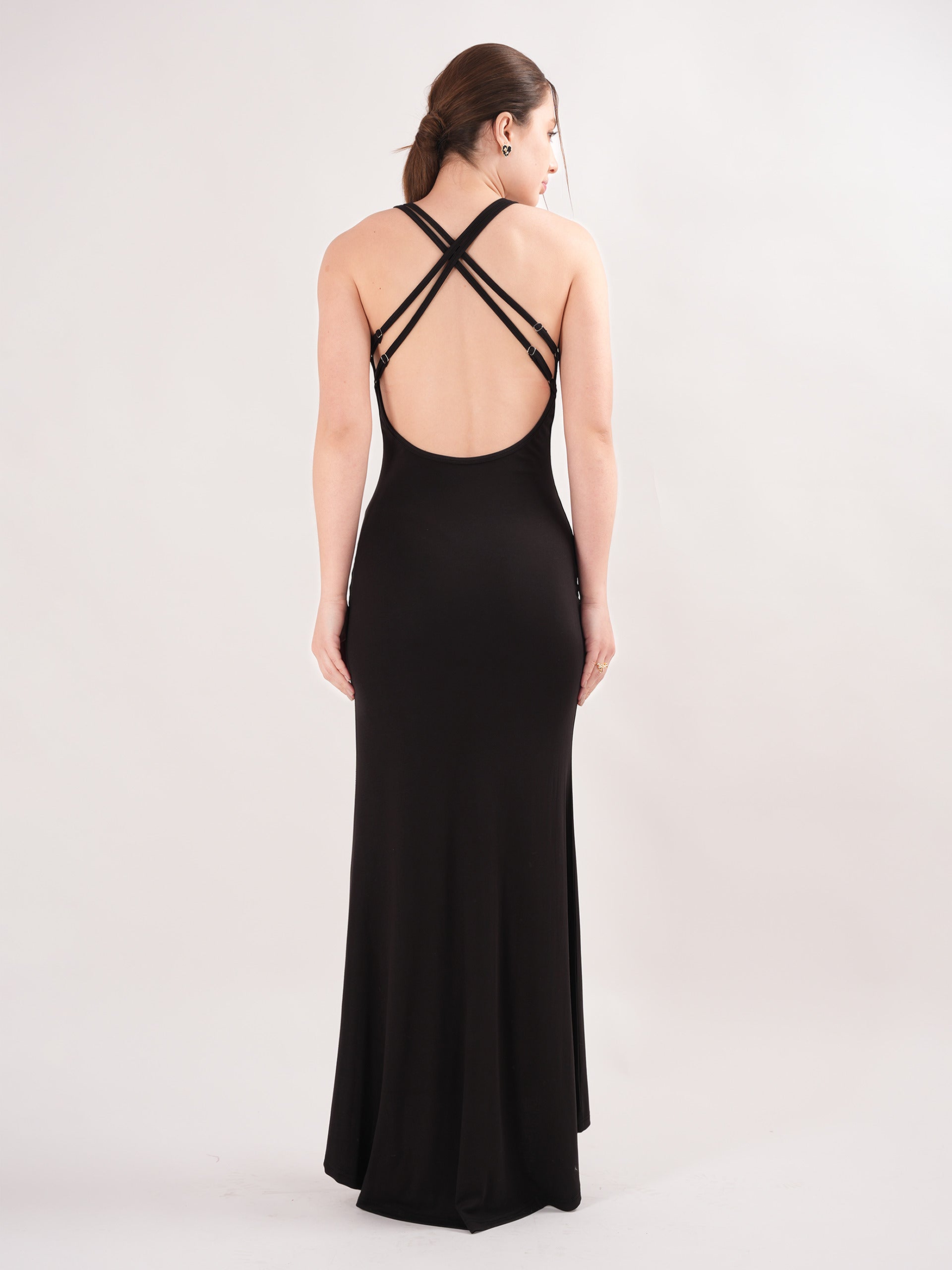 Glamorous Black Fishtail Dress with Open Back