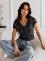 Women Cowl Neck Printed Crop Top