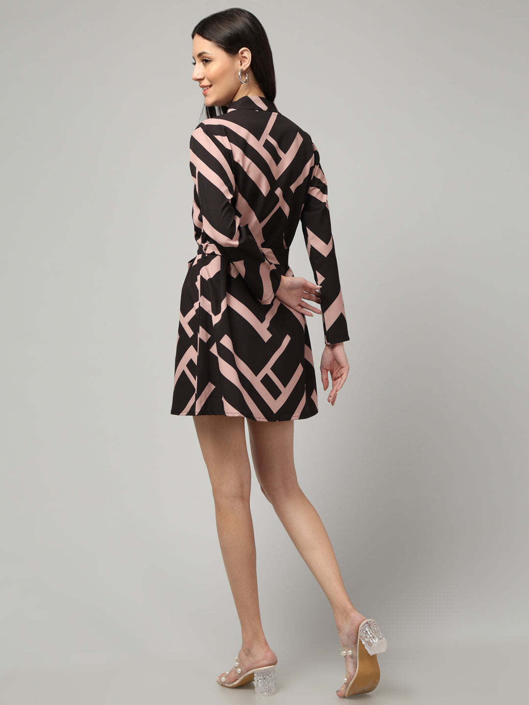 Clobug Women's Geometric Print Tie-Waist Dress