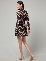 Clobug Women's Geometric Print Tie-Waist Dress