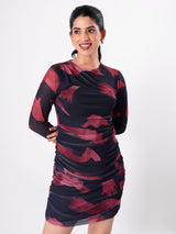 Marble Print Bodycon With Full Sleeve & Round Neck