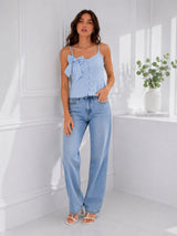 Clobug Women Blue Bow Top