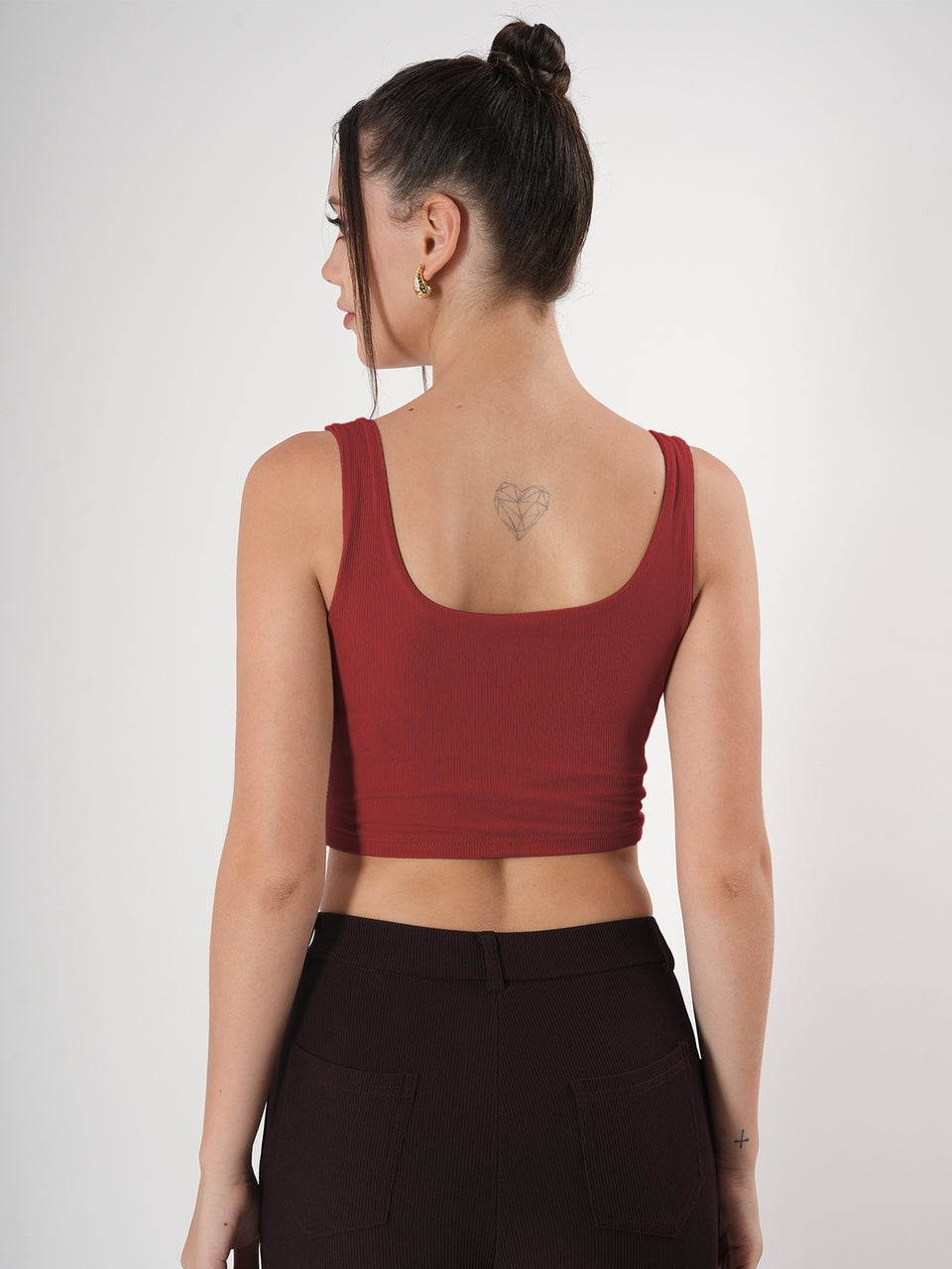 Solid Square Neck Sleeveless Body Fitted Crop Top