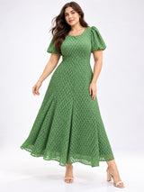 Women’s Polyester Plus Size Green Back Tie-up Dress