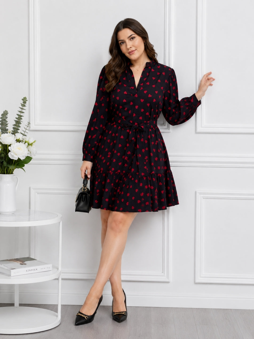 Women’s Heart Print Pluse Size Fit & Flare Dress
