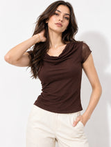Clobug Cowl Neck Brown Top
