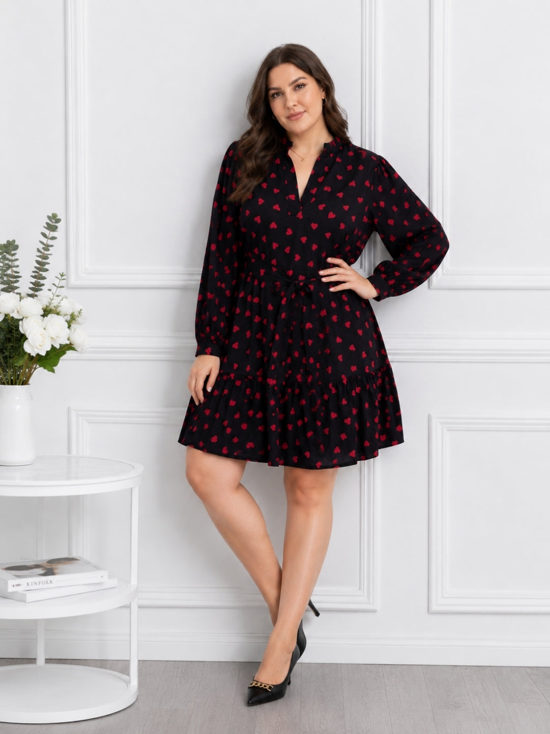 Women’s Heart Print Pluse Size Fit & Flare Dress