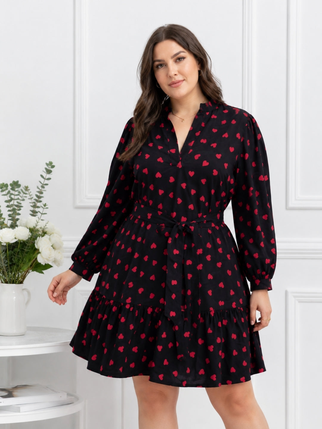 Women’s Heart Print Pluse Size Fit & Flare Dress