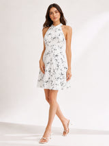 Clobug Women's Floral Print Halter Neck A-Line Dress