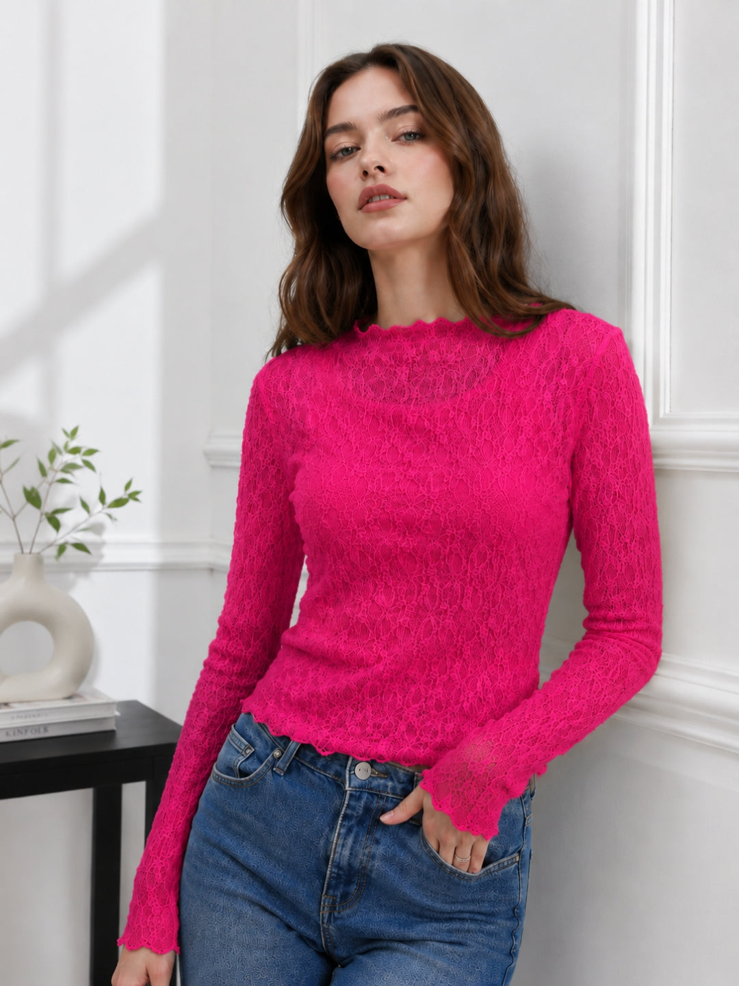 Clobug Women Boat Neck Net Top