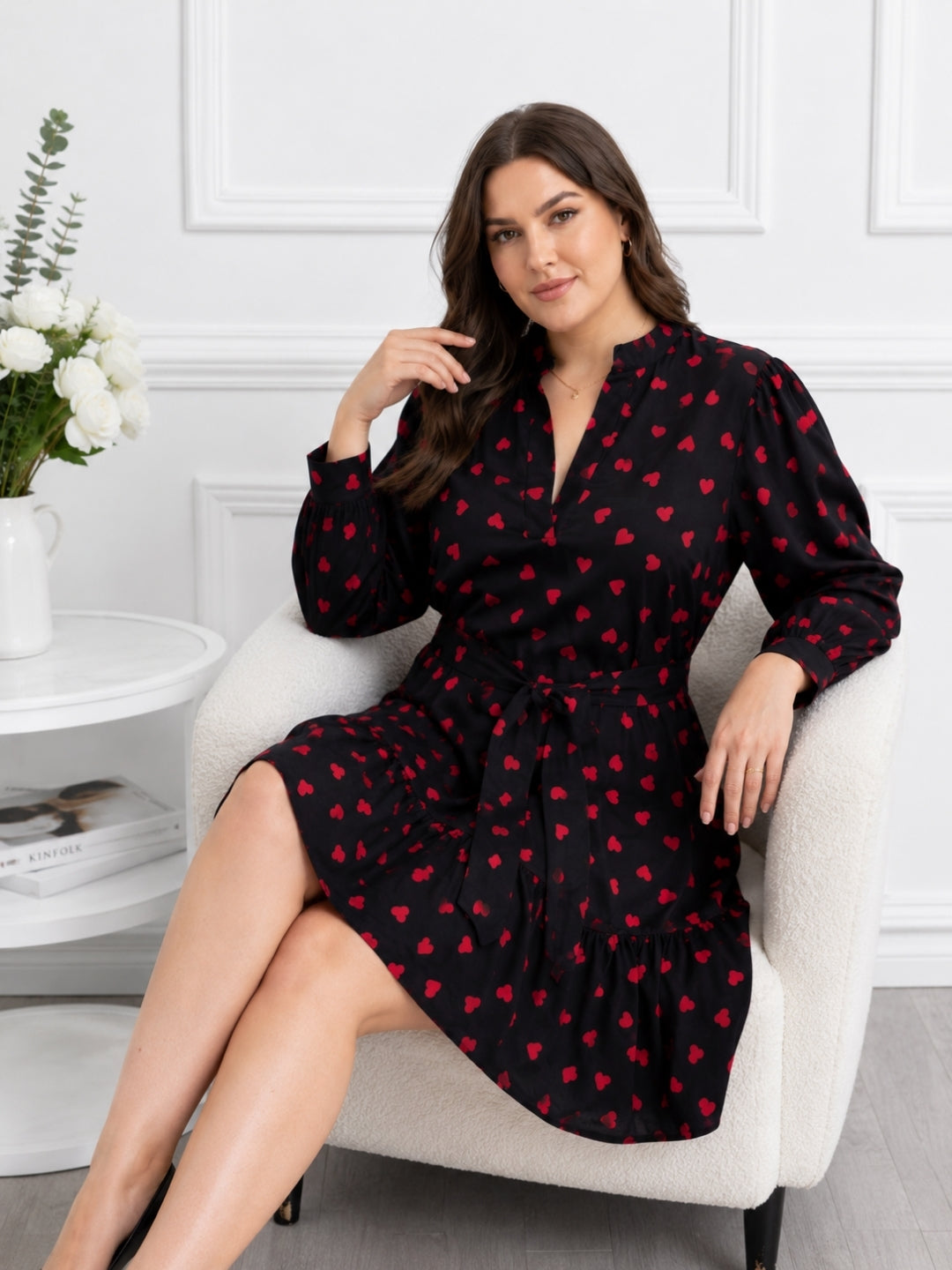 Women’s Heart Print Pluse Size Fit & Flare Dress