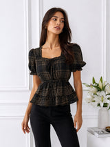 Women's Check Printed Short Sleeve Top