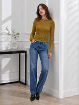 Clobug Women Boat Neck Net Top
