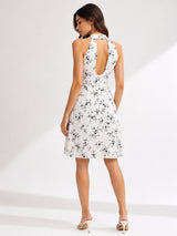 Clobug Women's Floral Print Halter Neck A-Line Dress
