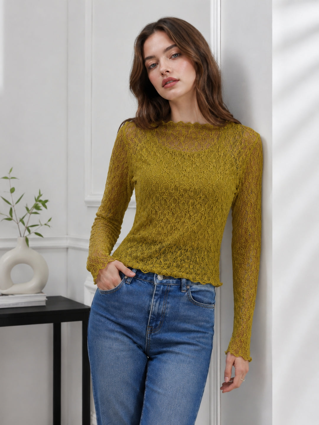 Clobug Women Boat Neck Net Top
