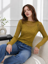 Clobug Women Boat Neck Net Top