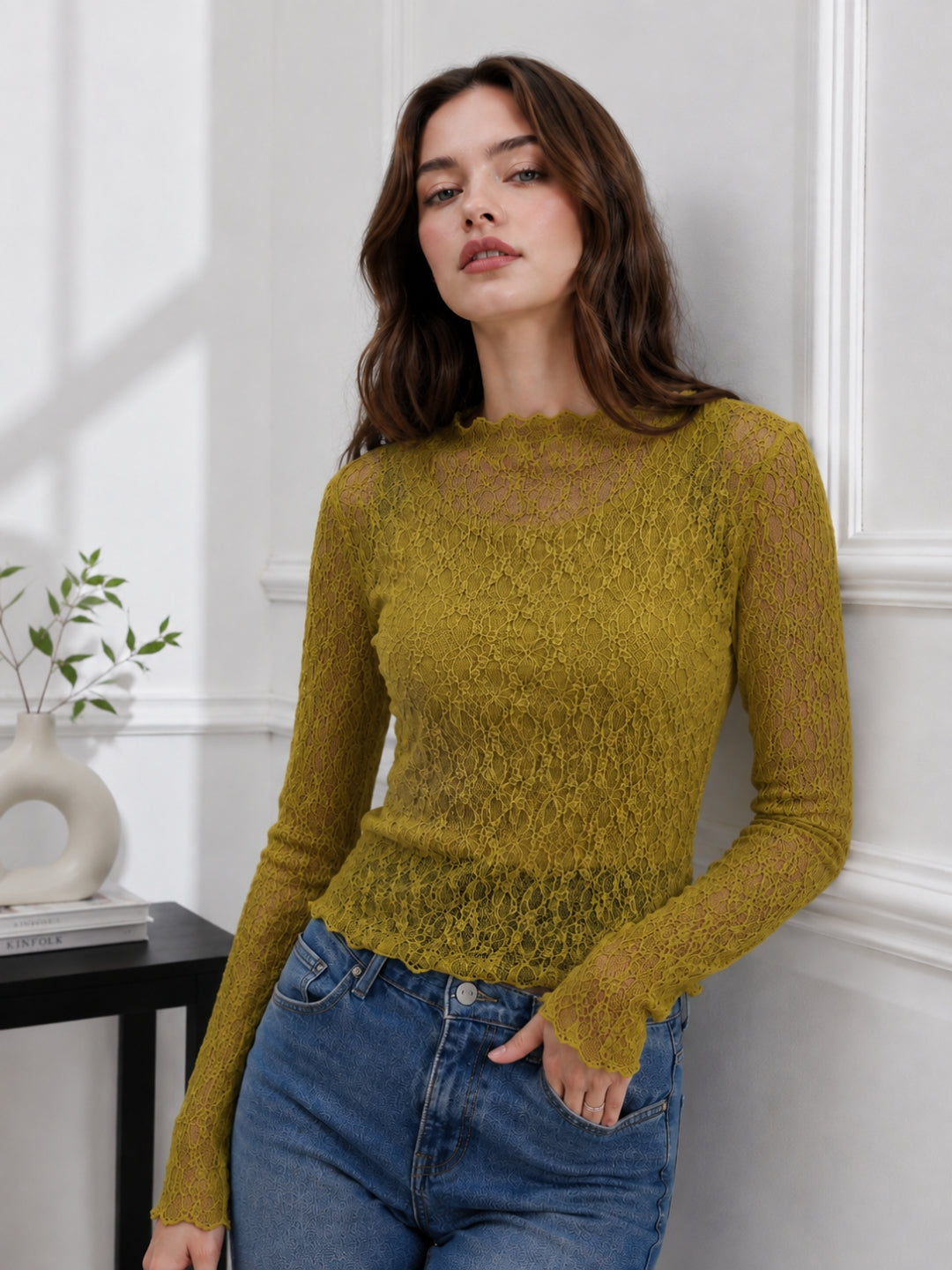Clobug Women Boat Neck Net Top