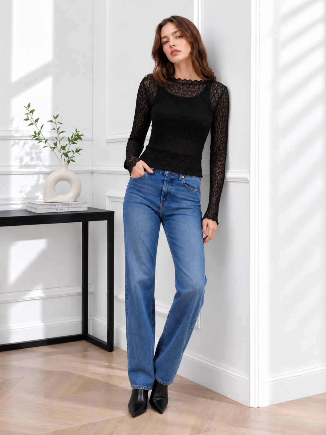 Clobug Women Boat Neck Net Top