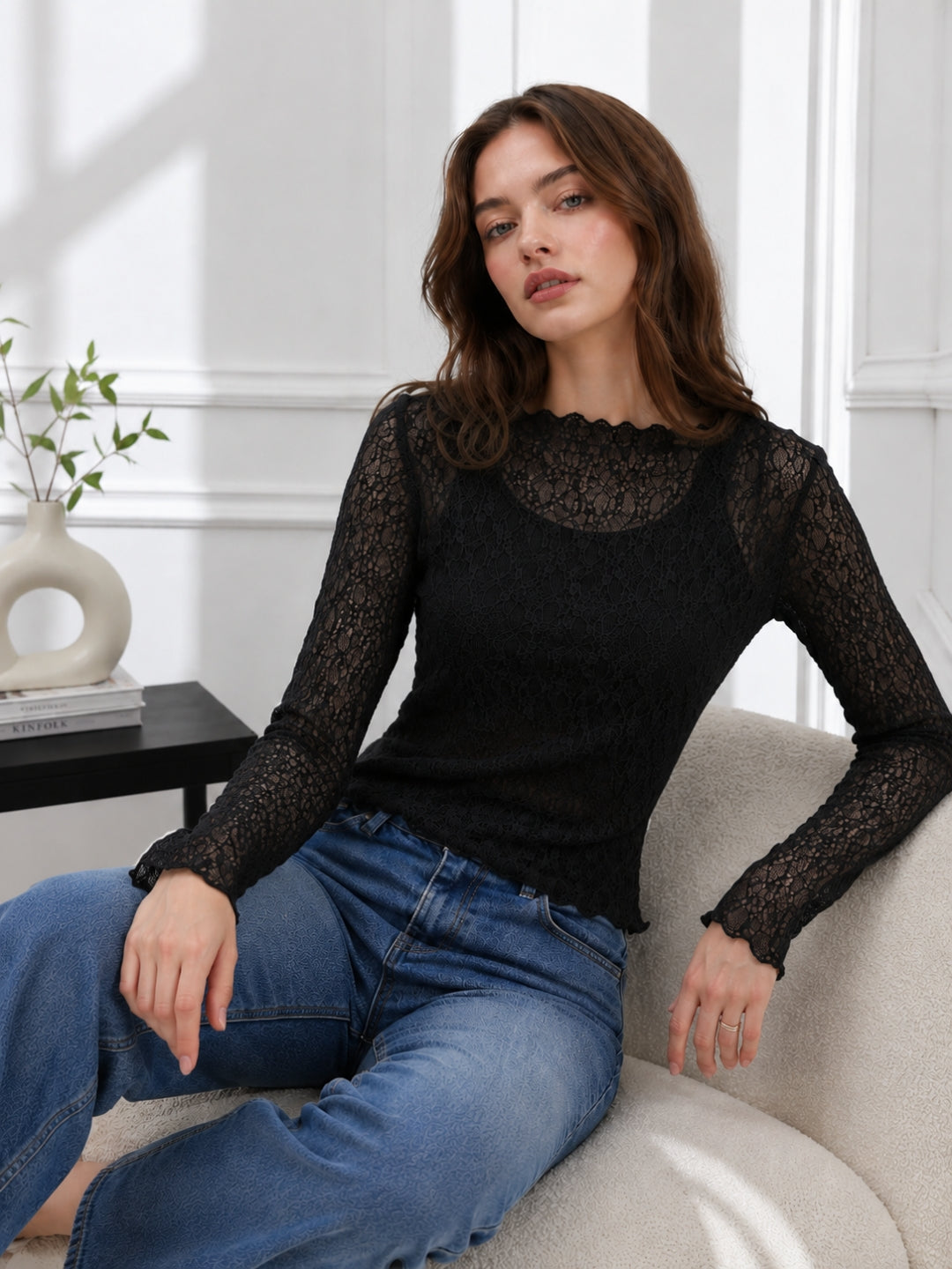 Clobug Women Boat Neck Net Top