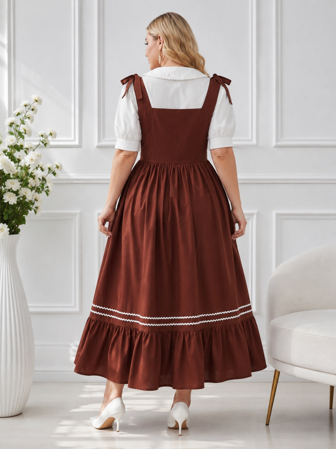 Women's Brown Plus Size Midi Dress