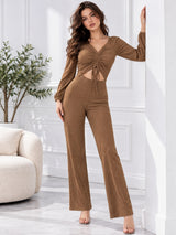 Clobug Women Solid Cotton Blend Sweetheart Neck Full Sleeve Jumpsuit