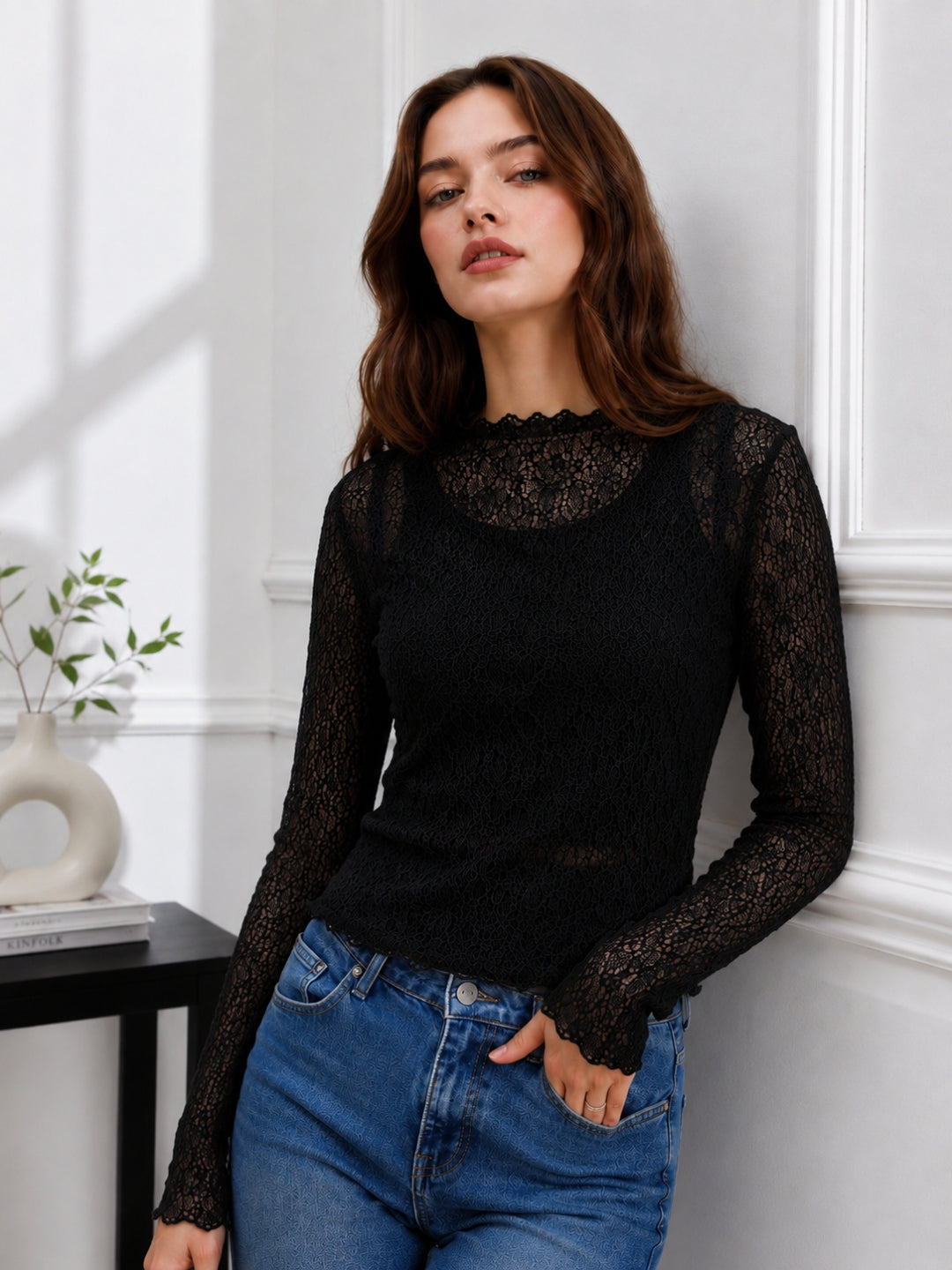 Clobug Women Boat Neck Net Top