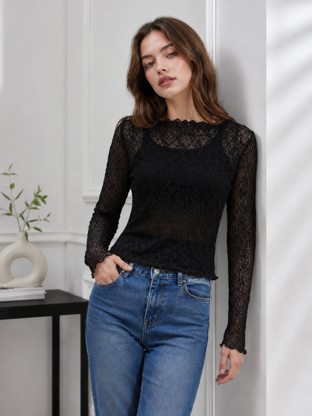 Clobug Women Boat Neck Net Top
