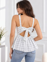 Clobug Women Sleeveless Check Print Top