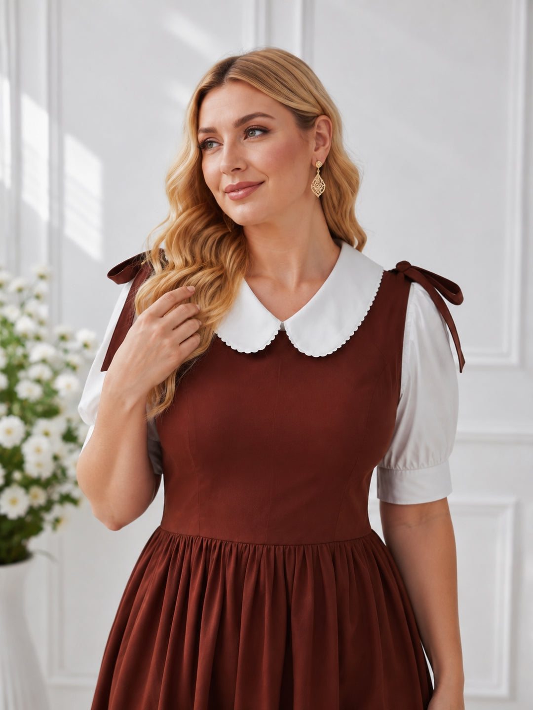 Women's Brown Plus Size Midi Dress