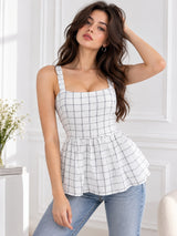 Clobug Women Sleeveless Check Print Top