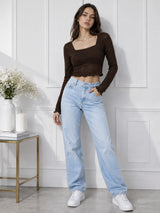 Clobug Women Square Neck Top