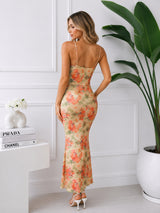 Clobug Elegant Floral Backless Maxi Dress – Slim Fit Summer Evening Dress