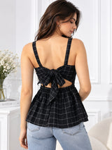 Clobug Women Sleeveless Check Print Top