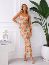 Clobug Elegant Floral Backless Maxi Dress – Slim Fit Summer Evening Dress