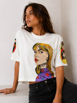Clobug Women Pop Art Graphic Multi Crop T-Shirt