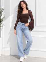 Clobug Women Brown Full Sleeve Crop Top