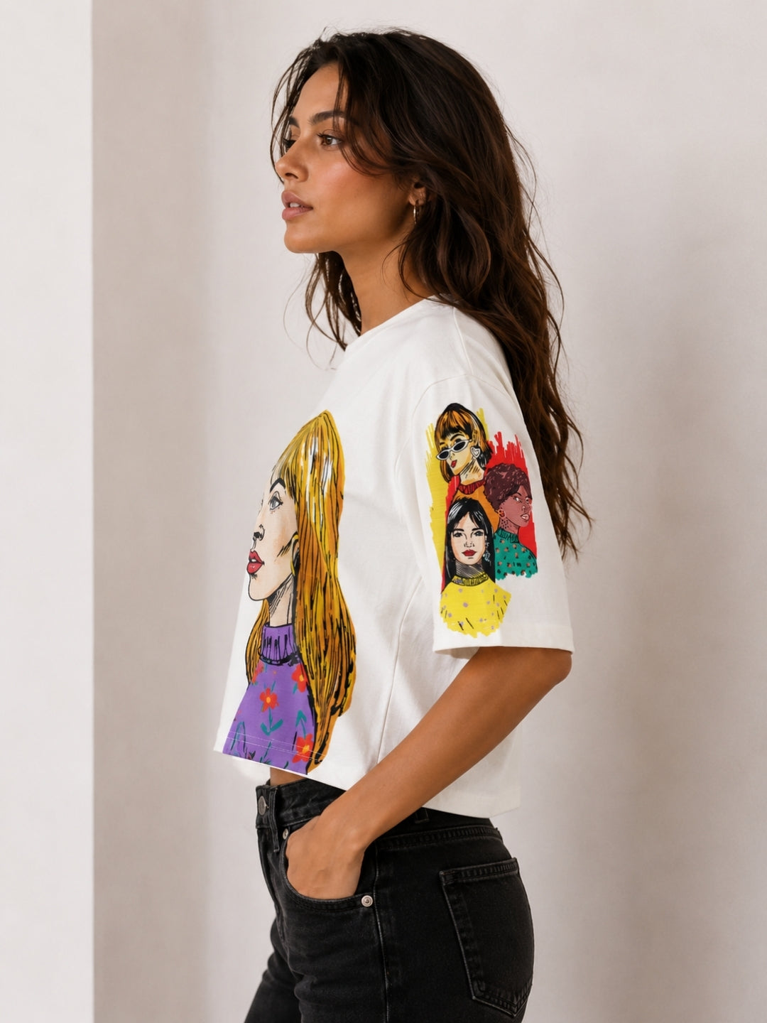 Clobug Women Pop Art Graphic Multi Crop T-Shirt