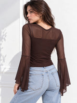 Clobug Women Brown Full Sleeve Crop Top